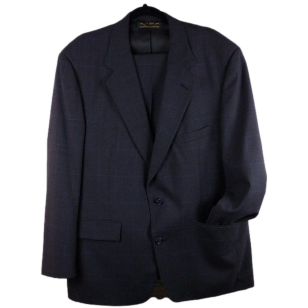 Brooks Brothers Black Windowpane Check One Notched Two Button Dress Suit Jacket